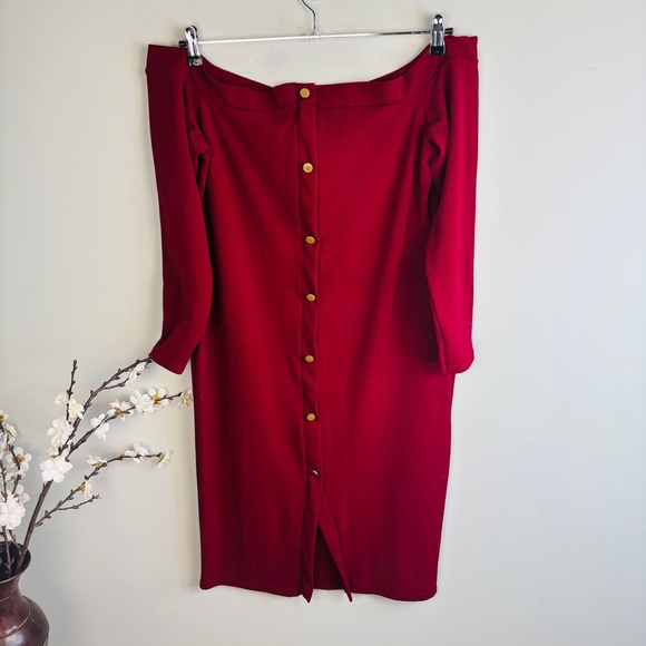 Boohoo Off Shoulder Button Midi Dress Size 16 - Picture 3 of 5